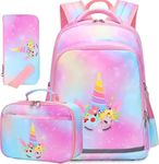 Vanwilit Girls School Backpack Unicorn Backpack Water Resistant Lightweight Primary School Bag Set with Lunch Bag & Pencil Case 3 in 1 Kids Bookbag Casual Daypack (Pink Unicorn)