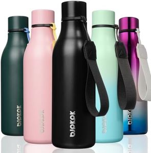 BJPKPK Insulated Water Bottles, 18 oz Stainless Steel Metal Water Bottle with Strap, BPA Free Leak Proof Thermos, Mugs, Flasks, Reusable Water Bottle for Sports & Travel, Black