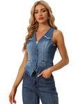 Allegra K Denim Vest for Women's Sleeveless V Neck Washed Distressed Jean Jacket Sky Blue M