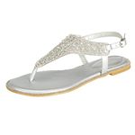 SheSole Women's Sparkly Rhinestone Flat Sandals Dressy Summer Bridal Wedding Shoes Silver US 8