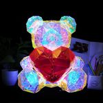 EITHEO Plastic Led Teddy Bear With Heart Holographic Glow Lamp- Unique Magical Valentine Gift Romantic Anniversary Gift For Home Decor (18 Cm), Red