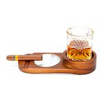 Whiskey Glass Tray and Cigar Ashtray, Valentine Gift for Men, Rustic Wooden Cigar Tray, Cigar Accessory Set Gift for Men Father, Glass and Cigar NOT Included (Round)