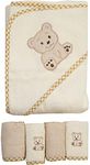 Spasilk Bath Hooded Towels & Washcloths Set for Babies, Hooded Terry Bath Towel & 4 Washcloths, Beige