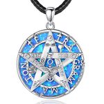 EUDORA Sterling Silver Tetragrammaton Blue Opal Necklace for Women Men, Amulet Energy Pentagram Pendant for Husband Wife Vintage Jewelry Mother's Day Father's Day Gift for Father Mother, 24 inch