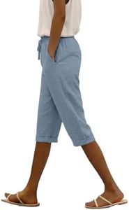 peassa Women Shorts for Seniors Casual Summer Bermuda Shorts Knee Length Elastic Waist Drawstring Linen Capri Pants