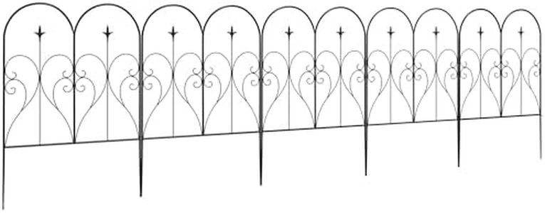 Outsunny Decoration Garden Fence, 32in x 10ft Outdoor Picket Fence Panels, 5PCs Rustproof Metal Wire Landscape Flower Bed Border Edging Animal Barrier, Black