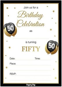 50th Birthday Invitations with Envelopes (30 Count) - 50 Fifty Year Old Anniversary Party Celebration Invites Cards