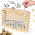 Wooden Money Saving Box, 10000 Savings Challenge Box, Piggy Bank for Adults Kids, Cash Vault Money Box-10000 Dollars Target