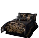 Chezmoi Collection 7-Piece Jacquard Floral Comforter Set Bed-in-a-Bag, California King, Black/Gold