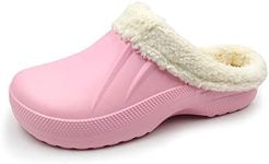 Amoji Women's Waterproof Slippers Men's Winter Garden Shoes Clogs Fleece Lined Fur Furry Lining Ferry Warm Fuzzy Fur Liner 1534 Pink Size 8 Women/7 Men