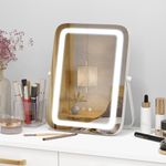 Tangkula Vanity Mirror with Lights, 3 Color Dimmable LED Lighted Makeup Mirror with 360° Rotation and Memory Function, High-Definition Round Light Up Mirror (White, 16" x 12" Rectangular)