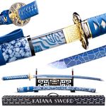 Eroton Real Katana Sword Sharp - Japanese Samurai Swords are a Unique Gift for Men - Full Tang High Carbon Steel Sword Blade Makes a Memorable for Martial Arts Enthusiasts or Sword Collectors(Blue)