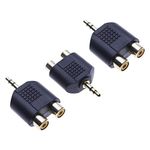 3.5mm Stereo Male To 2 RCA Female Adaptor 3 Pack for Laptop, Computer, Smartphone Connector to Amplifier, Amp, HI-FI System, AUX-IN TRS Headphones Jack Plug to 2X RCA Phono Gold-Plated Adapter