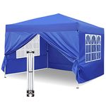 Gazebo, Ej.Victor Pop Up Gazebo with Sides 3m x3m Waterproof, Garden Gazebo with 4 Sandbags,8 Stakes,4 Ropes and Carrybag for Party, Camping, Farmer Markets - Blue