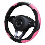 VidFair Car Steering Wheel Cover Leather,Anti-slip Breathable Carbon Fiber Sports Elastic Band Without Inner Ring Steering Wheel Cover Universal Size for Fit Four Seasons (Pink)