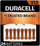 Duracell Hearing Aid Batteries Brown Size 312, 24 Count Pack, 312A Size Hearing Aid Battery with Long-lasting Power, Extra-Long EasyTab Install for Hearing Aid Devices