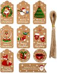 Aruiteng Christmas Gift Tags,50Pcs 10 Styles Brown Kraft Paper Gift Tags,Small Xmas Present Labels Hanging Tags for DIY Christmas Wrapping Paper and Present Craft Decoration,AruitengTR057