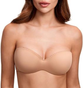 DOBREVA Women's Strapless Push Up Bra Padded Underwire Boost Cups Multiway Bandeau Bra Barely Buff 34DD