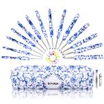 BCMRUN Crochet Hooks Set with Case 14 Size Blue and White Porcelain Pattern for Arthritis Hands, 2.25mm(B)-10mm(N) Crochet Needles for Beginners, Mothers Day Gift, Crochet Lovers (Azure)