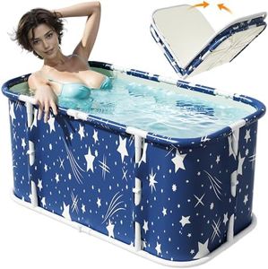 WARM&LOVE Portable Foldable Bathtub for Adults, Large Soaking Bathtub for Hot Bath and Ice Bath, Reusable Freestanding Bathtubs for Shower Sauna (Starry Blue)