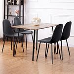 GOLDFAN Rectangle Wooden Dining Table and Chairs 110cm Set of 4 Velvet Padded Cushion Chairs Modern Dining Room Set, Grey