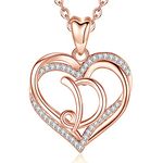 INFUSEU Heart Initial D Necklace for Women Girls, Rose Gold Letter Pendant Necklaces Cubic Zirconia Jewelry Ladies Romantic Gifts for Couple, 20 Inch Chain