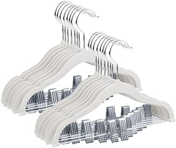 ManGotree 11.8'' Baby Velvet Hangers with Movable Clips, Non-Slip Kids Clothes Hangers, Ultra-Thin Space-Saving Children's Felt Hangers for Shirts, Pants, Dresses, Skirts, Jackets (16 Pack, White)
