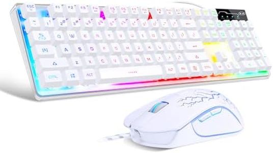 Gaming Keyboard and Mouse Combo, K1 RGB LED Backlit Keyboard with 104 Key Computer PC Gaming Keyboard for PC/Laptop(White)