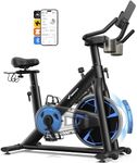 Merach Magnetic Exercise Bike, Low Noise Stationary Bike for Home with Comfortable Seat Cushion, Spin Bike with 330 lb Weight Capacity, Exclusive App, Tablet Mount and Fitness Courses