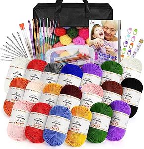 Aeelike 20pcs Acrylic Yarn for Crocheting, Crotcheting Set for Beginners, Crochet Kit with Everything Include 1093 Yards Yarn, Aluminum Crochet Hooks,Step-by-Step Instruction and Black Organiser Bag
