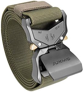 JUKMO Tactical Belt, Military Hiking Rigger 1.5" Nylon Web Work Belt with Heavy Duty Quick Release Buckle (Amy green, Large)