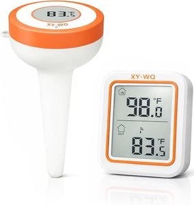 XY-WQ Wireless Pool Thermometer with Indoor Monitor, IPX8 Waterproof Floating Digital Water Thermometer, Up to 500 ft Range, Large Easy-Read Backlit Display for Pool, Spa, Hot Tub, Pond, Cold Plunge