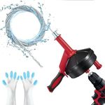 Drain Auger, Breezz Clog Remover with Drill Adapter, 25 Feet Flexible Plumbing Snake Use Manually or Powered for Kitchen,Bathrom and Shower Sink, Comes with Gloves(Red)