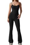 Flare One Piece Jumpsuits for Women Padded Straps Scoop Neck Bodycon Full Length Casual Unitard Playsuit