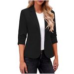 Plus Size Clearance Womens Trendy Ruched 3/4 Sleeve Blazers Casual Business Blazer Button Open Front Work Office Suit Jacket with Pocket Hot Fashion Sale 2024