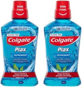 Colgate Plax Antibacterial Mouthwash 500mL, Peppermint, Alcohol Free, Bad Breath Control (Pack of 2)