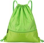 Wavefind Gym String Bag Drawstring Backpack Sports Portable Storage Bulk Waterproof Zip Pocket Sackpack Men Women Travel Gift Basketball Volleyball Green