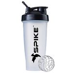 SPIKE Protein Shaker Bottle for Whey Protein Mix, Cycling, Gym water bottle with Stainless Steel Ball 700ml (Clear)