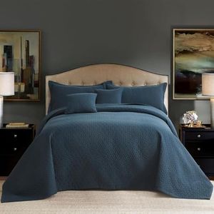 Blythease Oversized King Bedspread 128x120 Extra Wide, Modern & Contemporary Look, Lightweight Bedding Cover, Reversible, 5 Piece, 100% Microfiber, Navy Blue