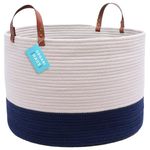 OrganiHaus Woven Basket for Storage, Toy Basket, Round Storage Basket, Blanket Basket for Living Room, Large Storage Basket, Cotton Rope Basket, Towel & Shoe Basket, Laundry Basket Blue 50X33cm