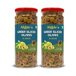 Abbie's Green Sliced Olive, 450g||Pack of 2|| for Authentic Taste in Cooking, Garnishing, Snacking, Pizzas toppings or Italian Pastas Ingredients