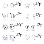 8 Pairs Silver Stud Earrings for Women, Stainless Steel Stud Earrings for Women, Star Moon Ball Heart Butterfly Studs Earrings Sets for Teens Girls Gifts