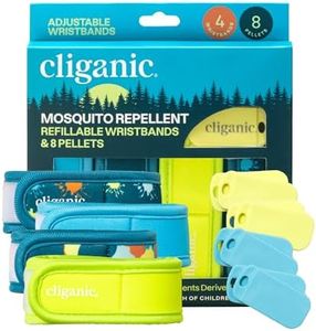 Cliganic Mosquito Repellent Pack (4 Wristbands + 8 Refill Pellets) - Adjustable, Natural DEET-Free, Essential Oil Infused