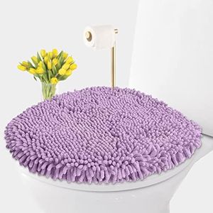 LuxUrux Toilet Lid Cover, Extra-Soft Plush Seat Washable Shaggy Microfiber Standard Toilet Lid Covers for Bathroom Machine Wash & Dry. (18x18 inches, Lavender)