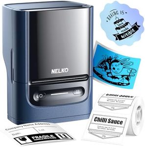 Nelko PM220 Bluetooth Thermal Label Printer, Portable Label Maker Machine for iOS & Android Phone, Label Maker for Clothing, Jewellery, Retail, Address, Barcode, Home, with 1 Roll 40x30mm Label（Blue）