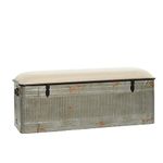 Deco 79 Metal Galvanized Storage Bench with Cream Burlap Top, 50" x 16" x 18", Gray