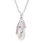 925 Sterling Silver Teardrop Faux Pearl Pendant Necklace for Women, White Nacre