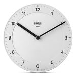 Braun Classic Analogue Wall Clock with Quiet Quartz Movement, Easy to Read, 20cm Diameter in White, Model BC06W.