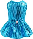 KUTKUT Festival Cute Small Girl Dog & Cat Dress, Blue Mermaid Party Princess Dress for Small Dogs Cat Girl Puppy Kitten, Ribbon Bow Dress for Maltese, ShihTzu Bichon, Papillon (SIZE: M, Chest: 40cm)