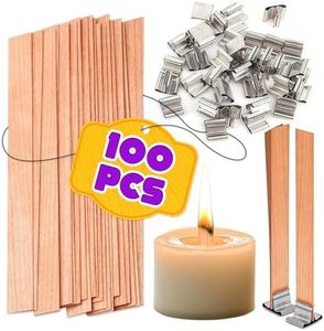 Wood Wicks for Candles Making 100 Pcs (50 Sets) – Long Wooden Wicks for Candlemaking 5 x 0.52, Good for Home DIY Supplies, Includes Wood Wick and Metal Stands, Smooth Burn with Crackling Sound